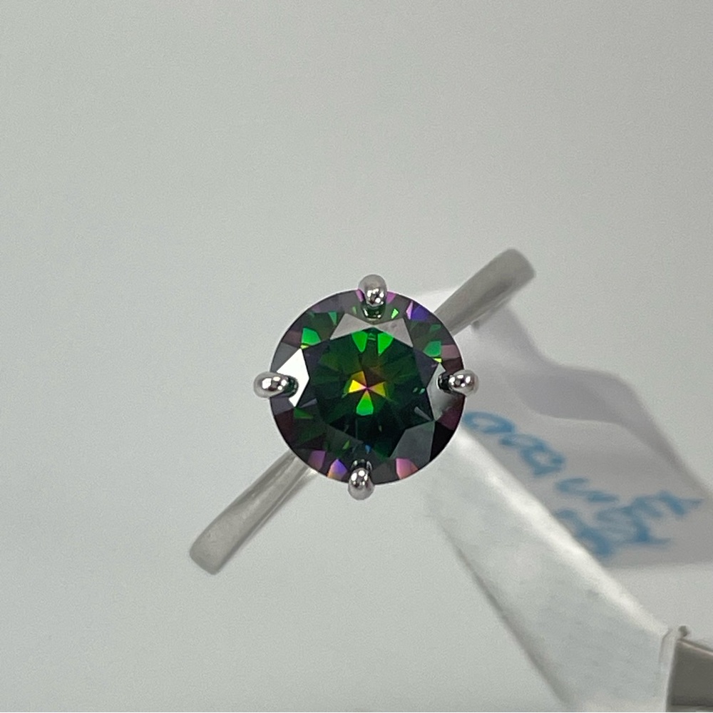 2ct Rainbow Moissanite Solitaire Solid Silver Elegant Ring Sz 7